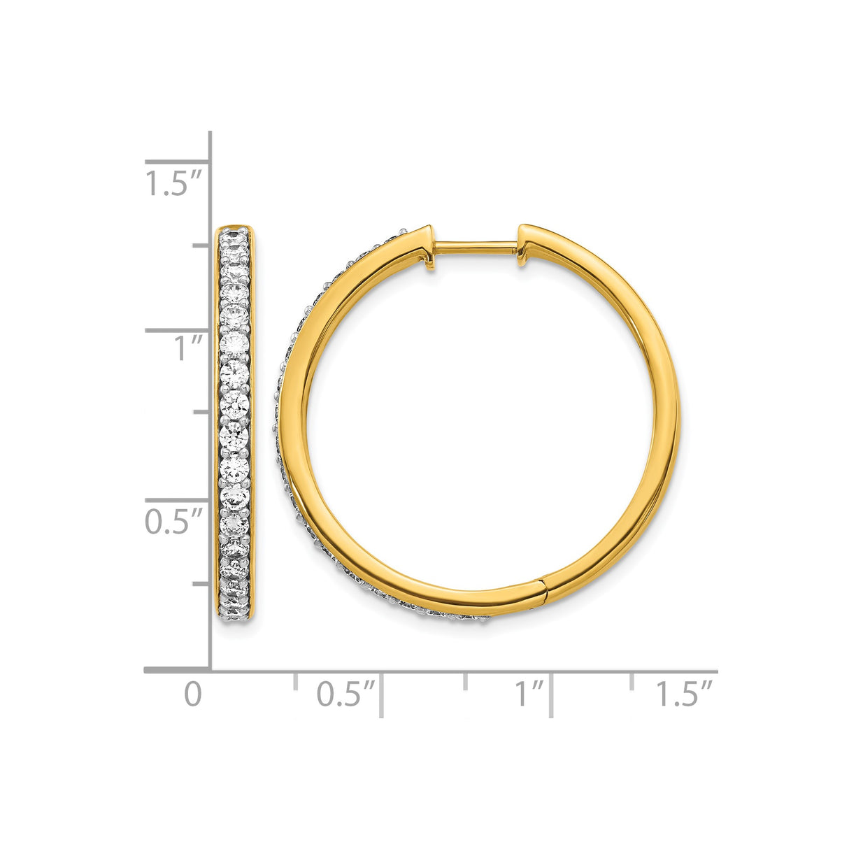 14k Yellow Gold Hoop Earrings with Round Cut Diamond in Channel Setting