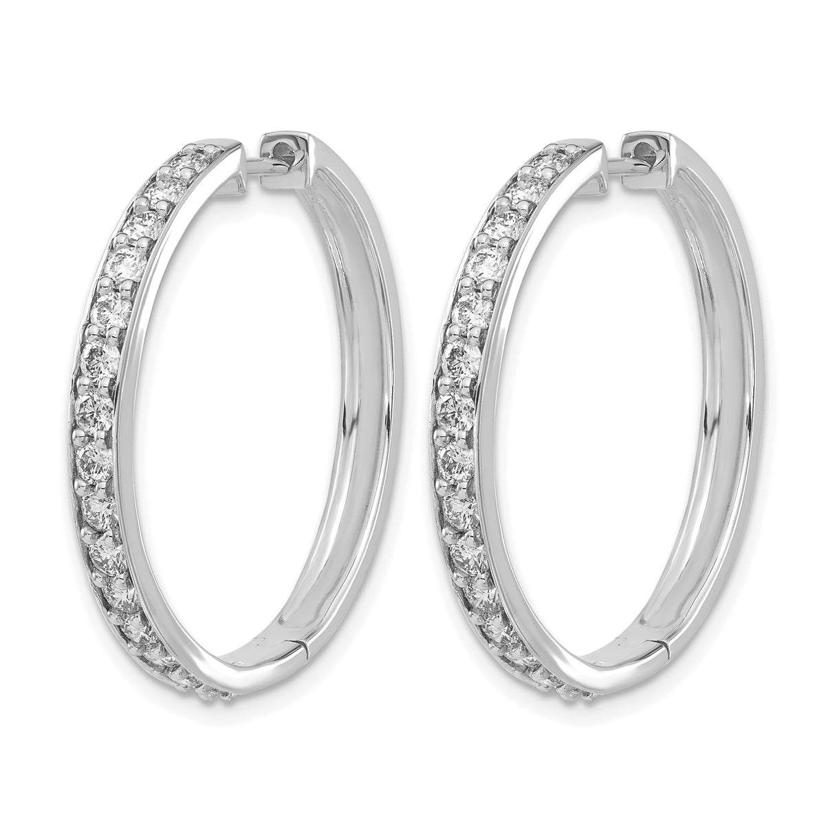 14k White Gold Hoop Earrings with Round Cut Diamonds in Channel Setting