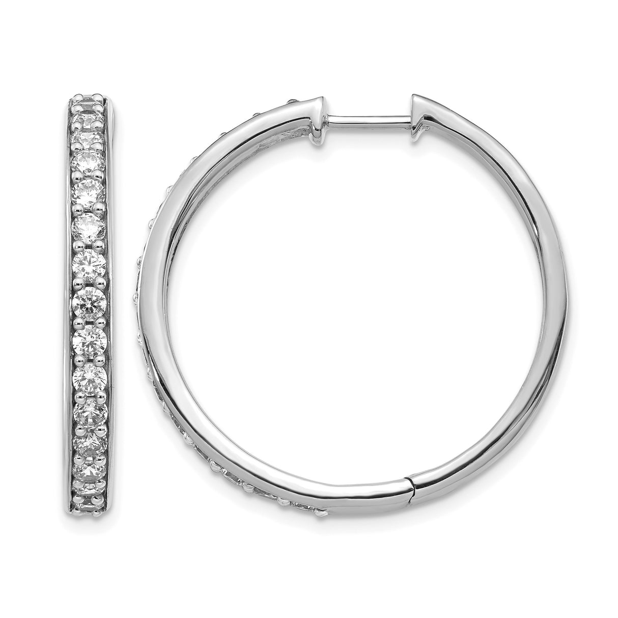 14k White Gold Hoop Earrings with Round Cut Diamonds in Channel Setting