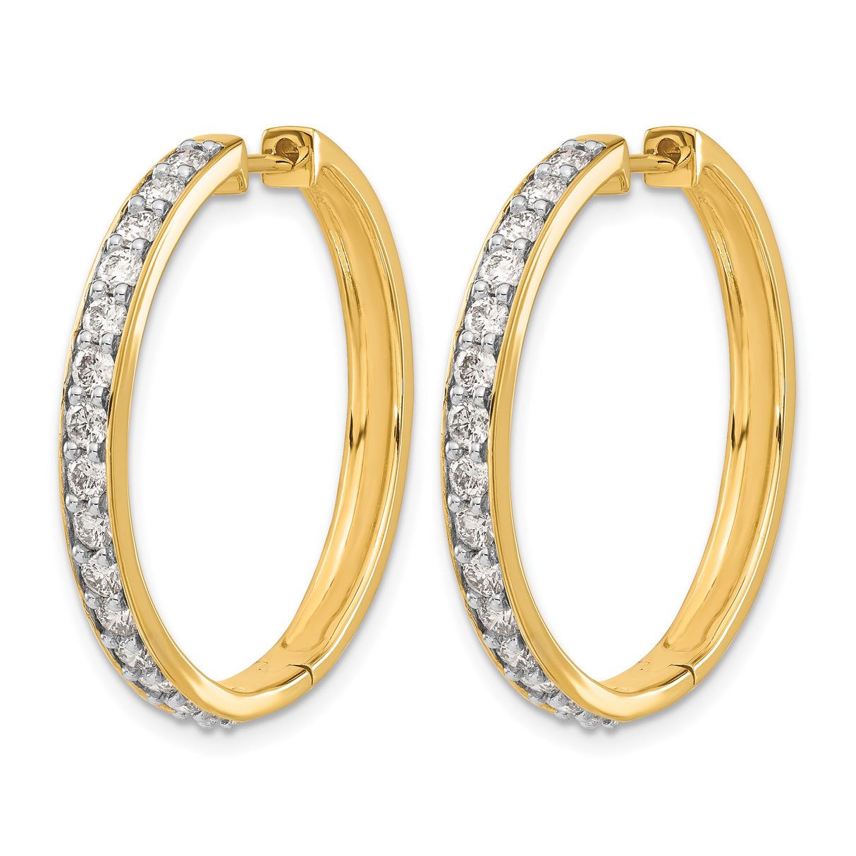 14k Yellow Gold Hoop Earrings with Channel Set Diamonds, Classic Round Huggies for Women