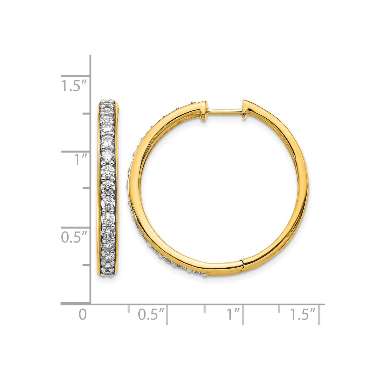 14k Yellow Gold Hoop Earrings with Channel Set Diamonds, Classic Round Huggies for Women