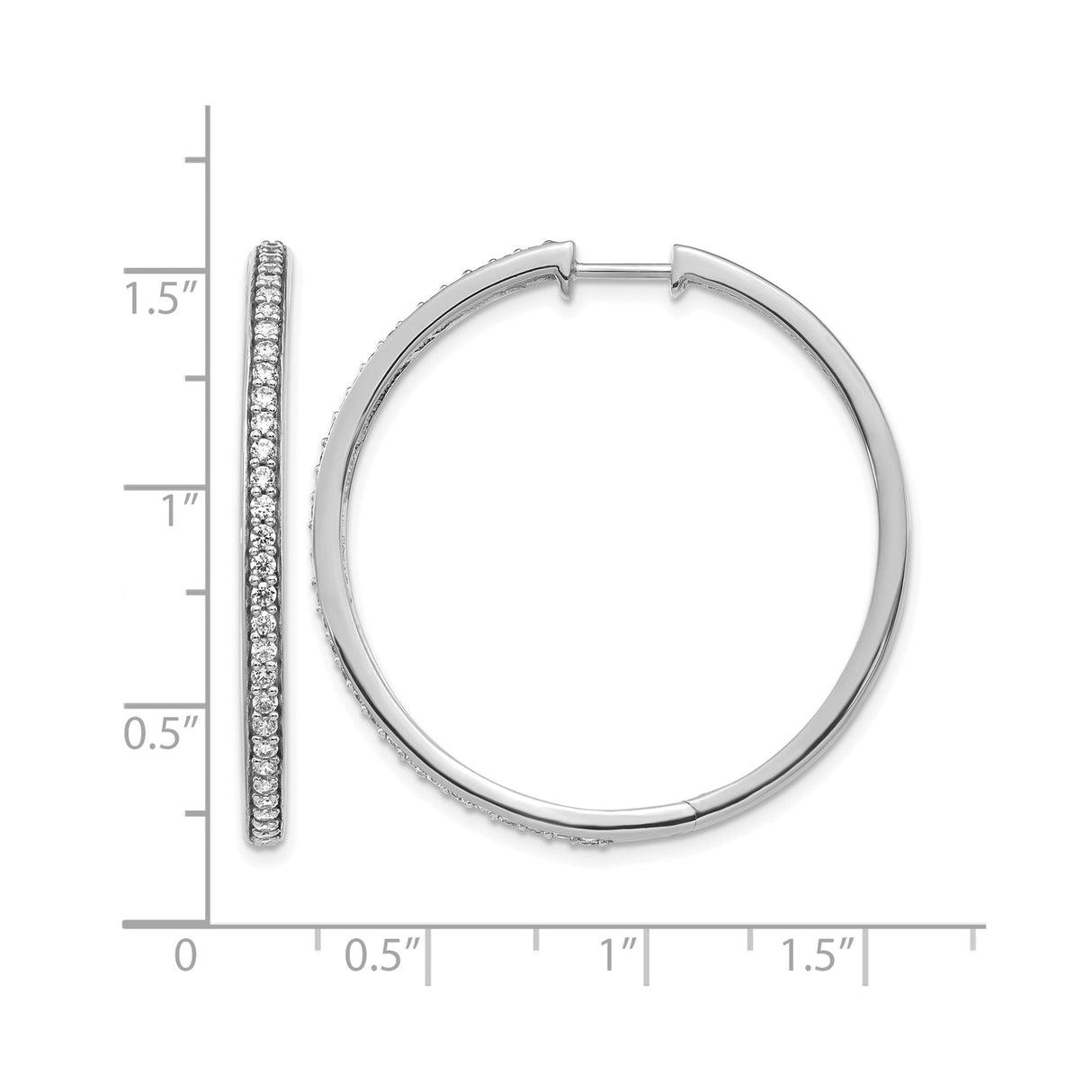 14k White Gold Hoop Earrings with Diamonds, Classic Round Hinged Design