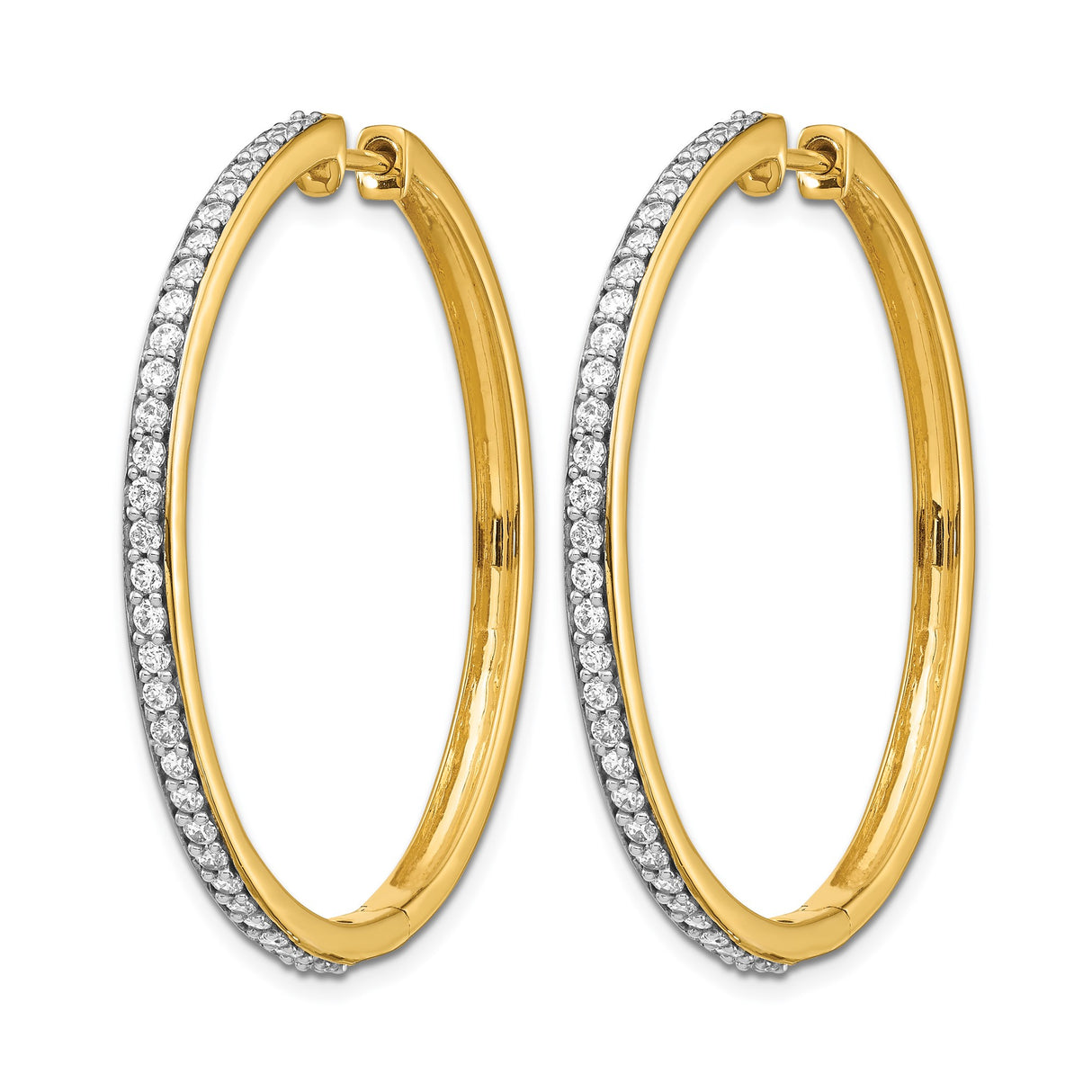 14k Yellow Gold Hoop Earrings with Round White Diamonds in Channel Setting