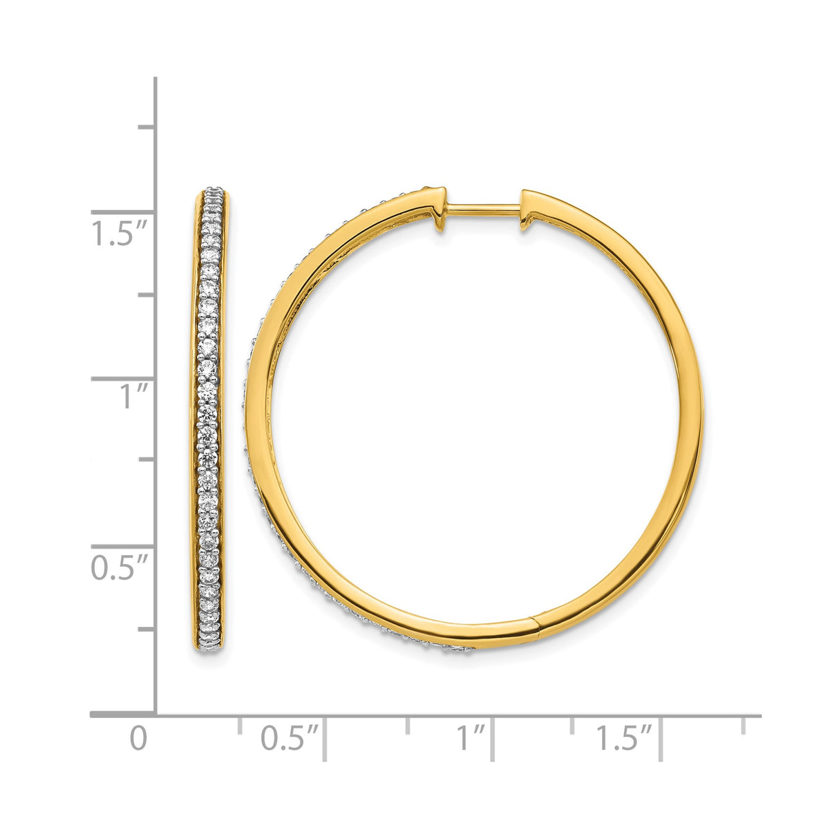 14k Yellow Gold Hoop Earrings with Round White Diamonds in Channel Setting