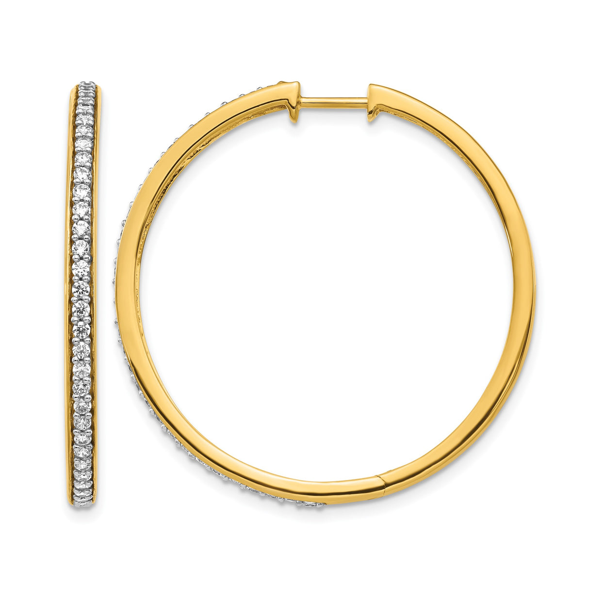 14k Yellow Gold Hoop Earrings with Round White Diamonds in Channel Setting