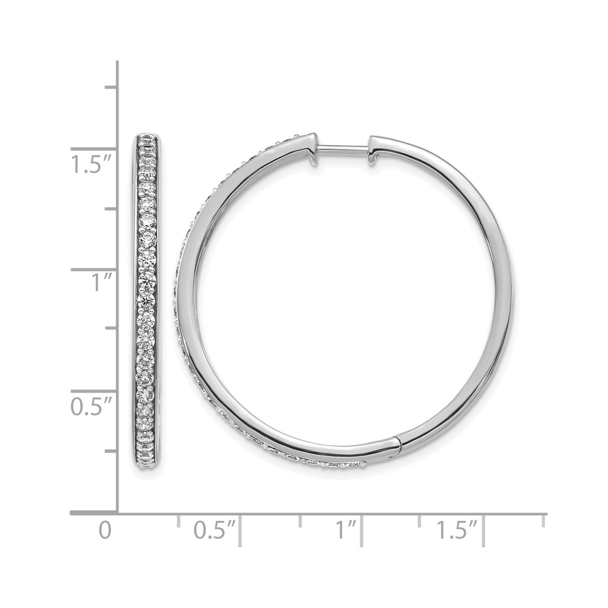 14k White Gold Diamond Hoop Earrings, Polished Hinged Design, Classic Style for Women