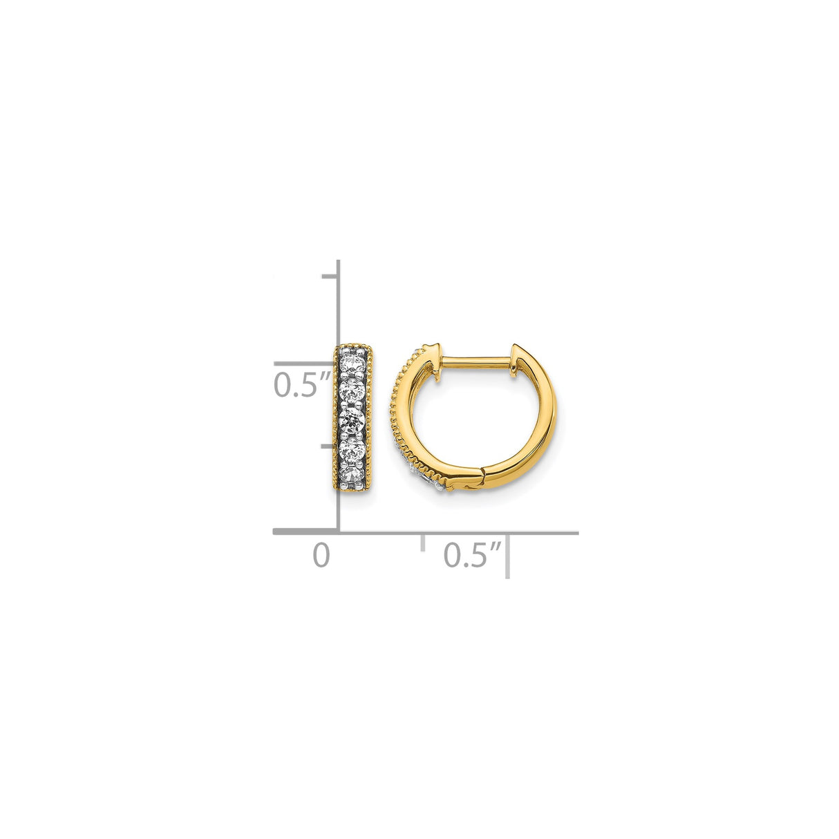 10k Yellow Gold Huggie Earrings with Round White Gemstones, Milgrain Edges, Channel Set Hoops