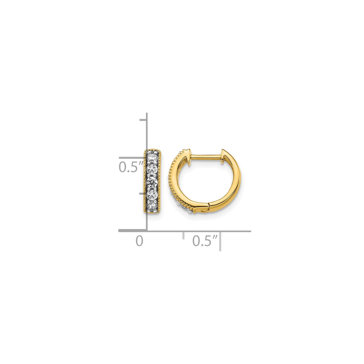 14k Yellow Gold Hoop Earrings with Diamond Accents, Channel Set Huggie Style with Milgrain Edge