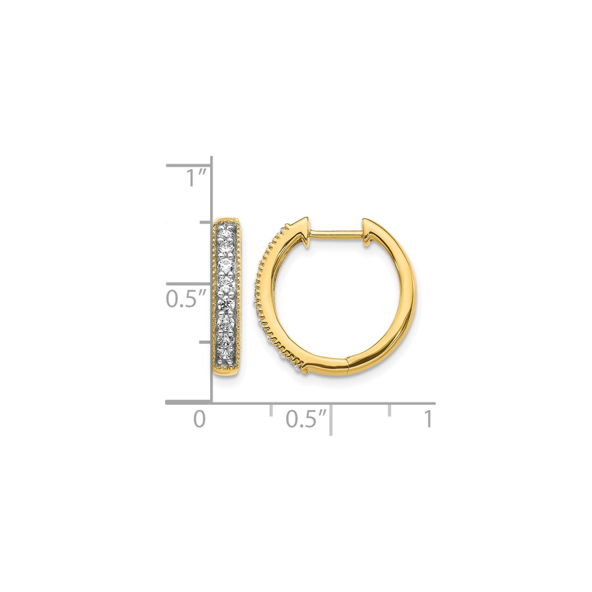 10k Yellow Gold Hoop Earrings with White Diamonds, Channel Set, Milgrain Detailing