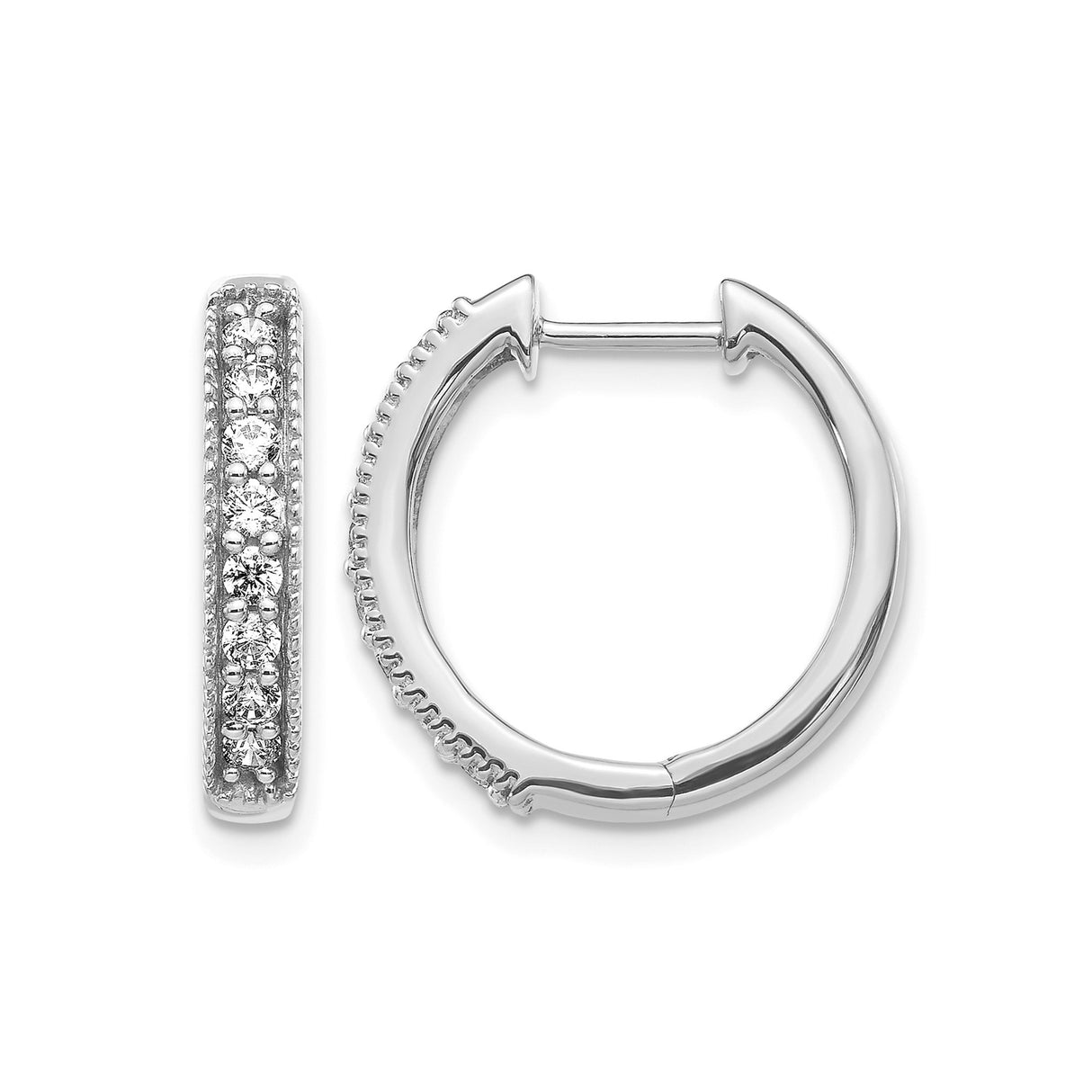 14k White Gold Diamond Hoop Earrings in Classic Pavé Setting for Women
