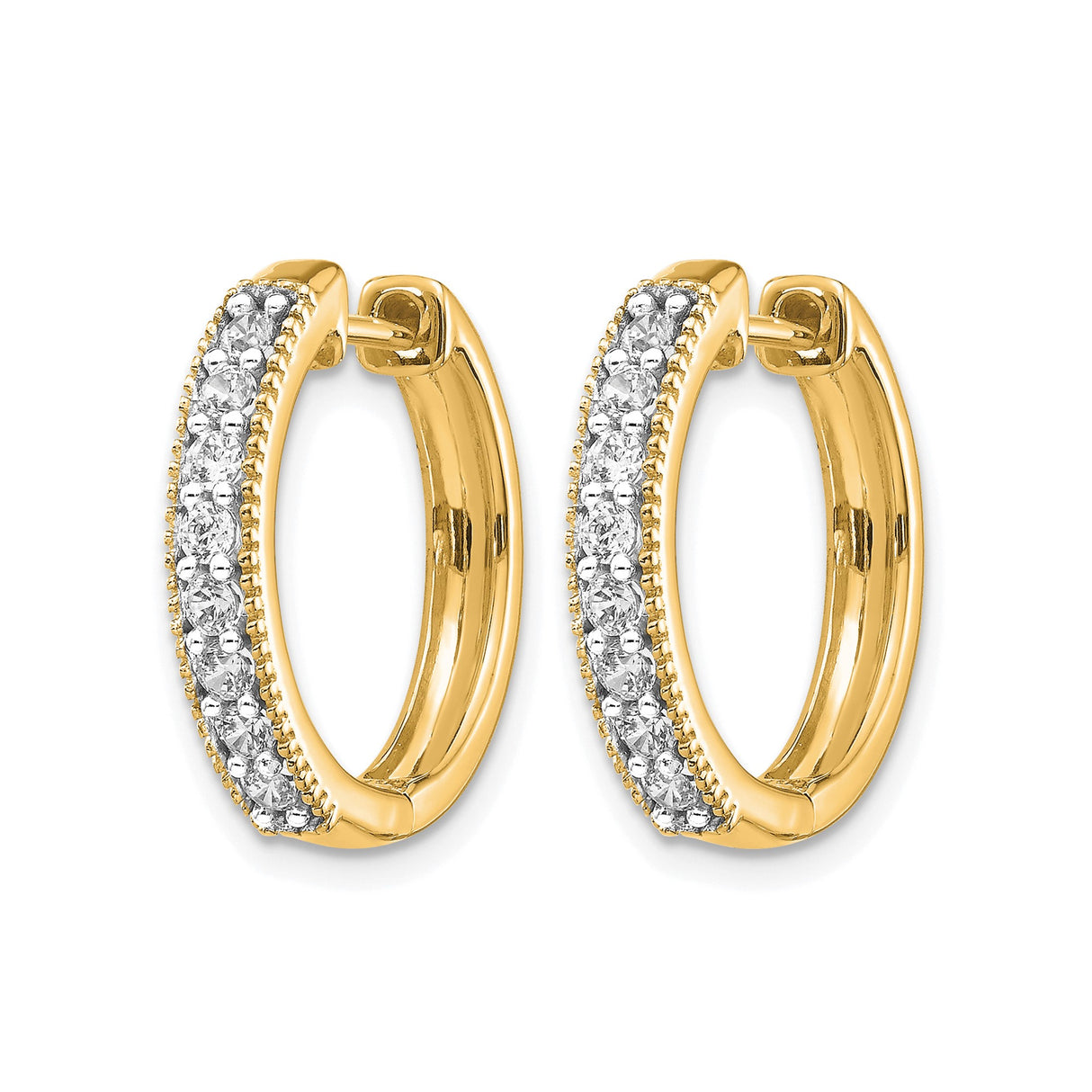 14k Yellow Gold Hoop Earrings with Diamond Pavé and Milgrain Detail