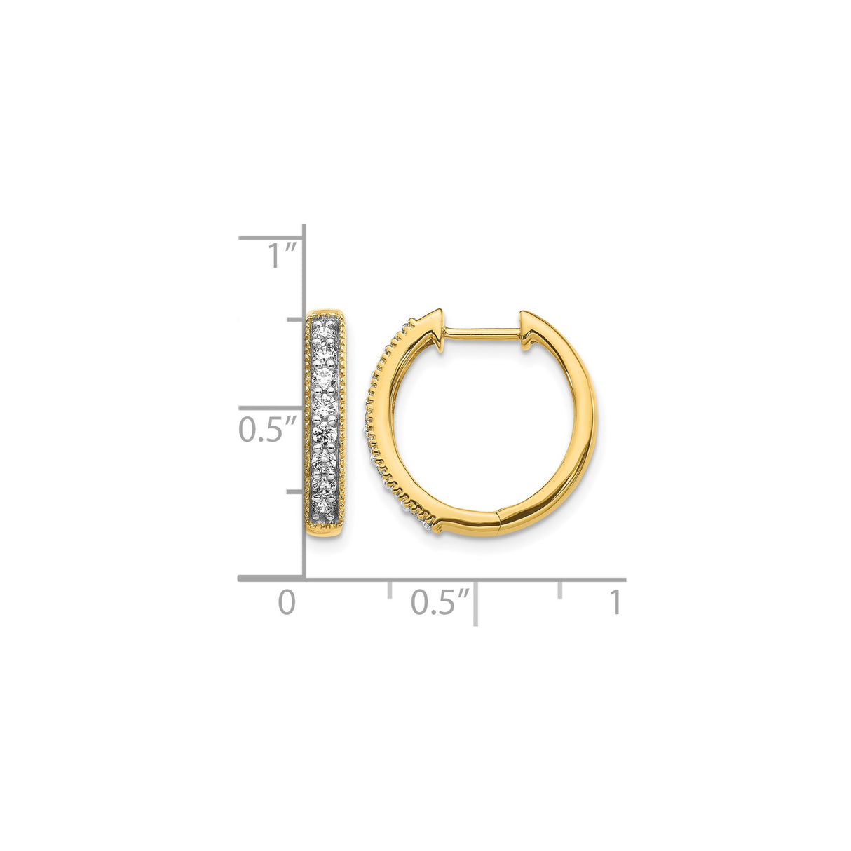 14k Yellow Gold Hoop Earrings with Diamond Pavé and Milgrain Detail