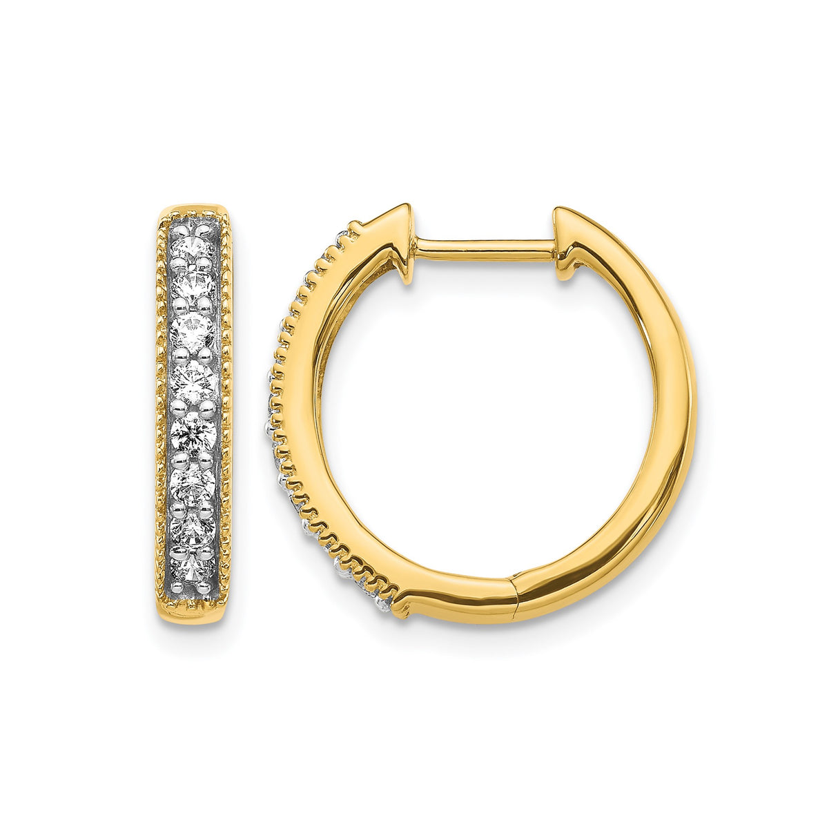 14k Yellow Gold Hoop Earrings with Diamond Pavé and Milgrain Detail