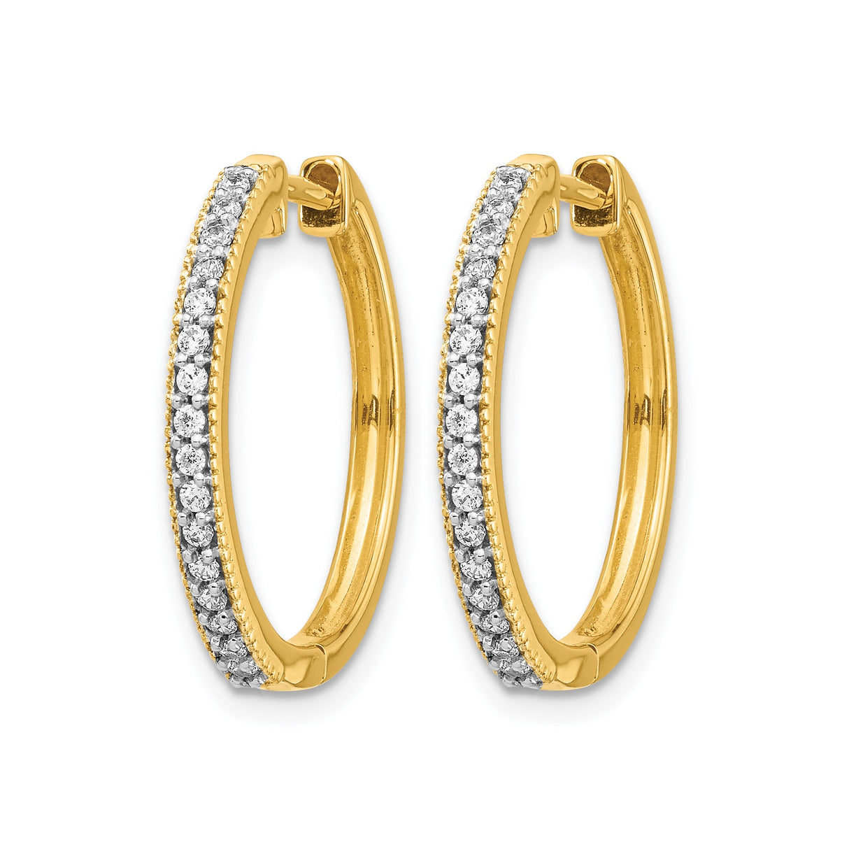 14k Yellow Gold Hoop Earrings with Pavé Diamonds and Milgrain Detail for Women