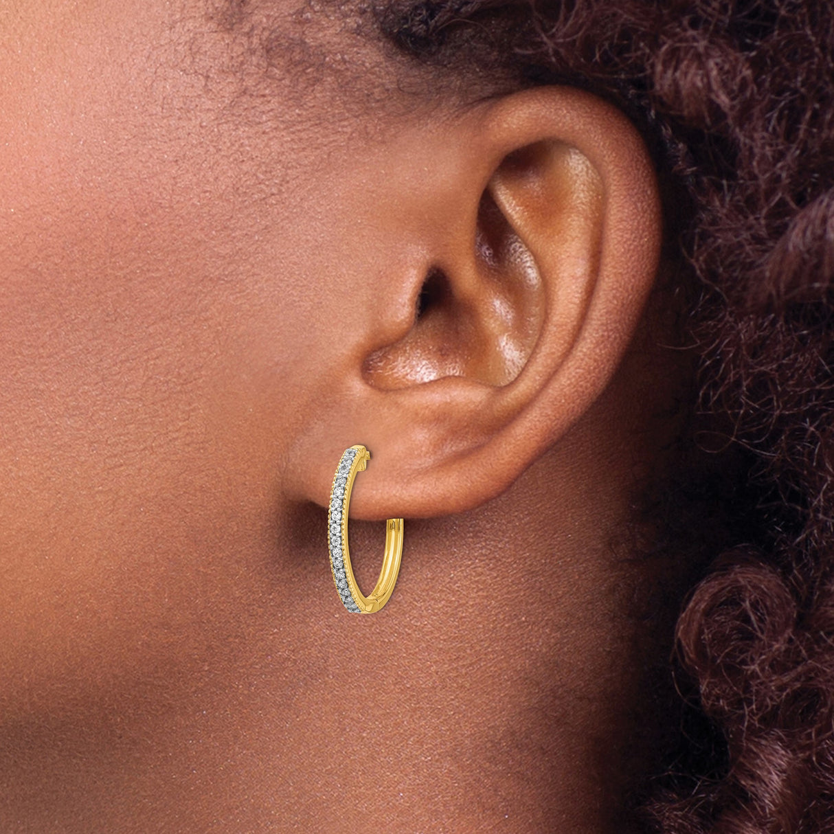 14k Yellow Gold Hoop Earrings with Pavé Diamonds and Milgrain Detail for Women