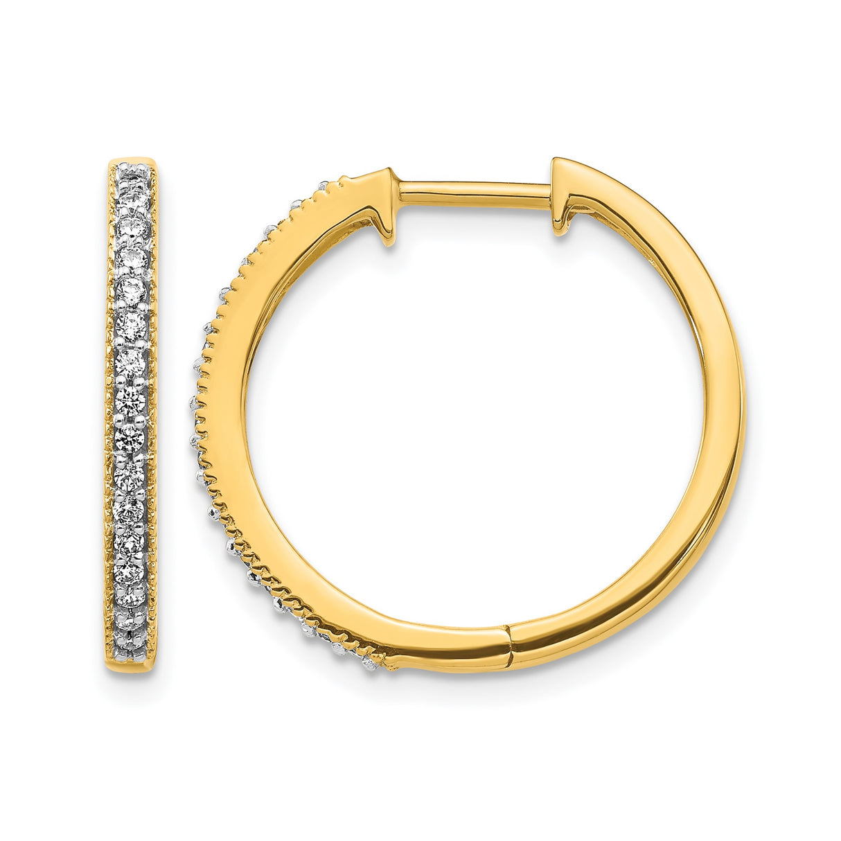 14k Yellow Gold Hoop Earrings with Pavé Diamonds and Milgrain Detail for Women