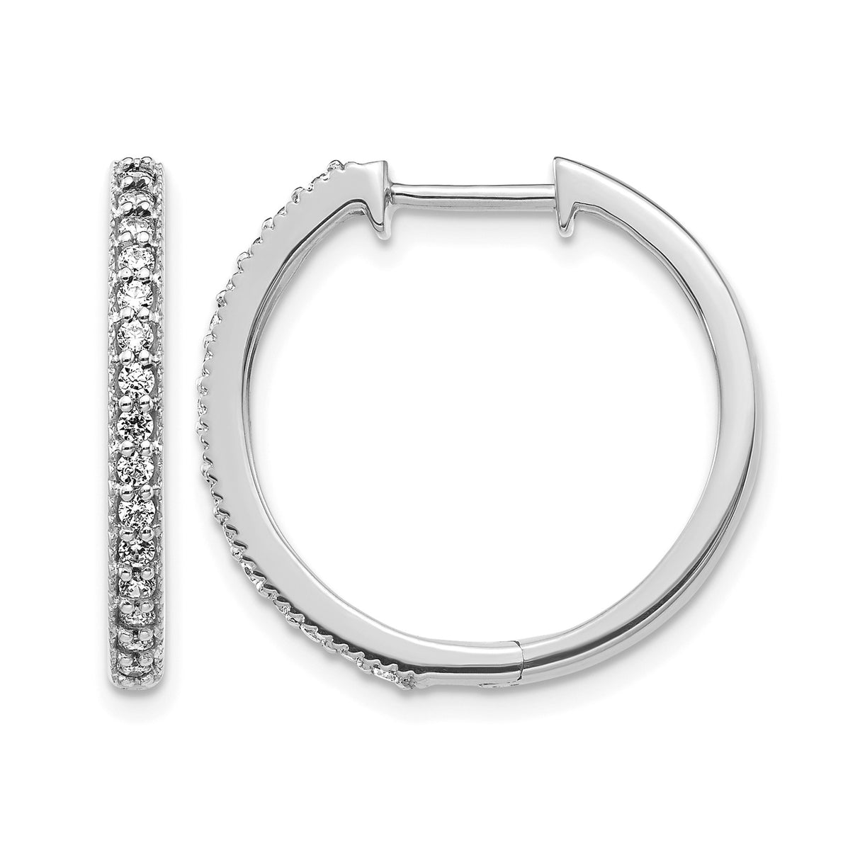 14k White Gold Hoop Earrings with Round Cut Diamonds in Pavé Setting