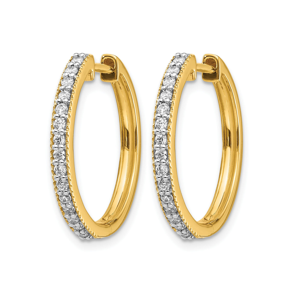 14k Yellow Gold Hoop Earrings with Diamond, Pave Setting, Polished Minimalist Design