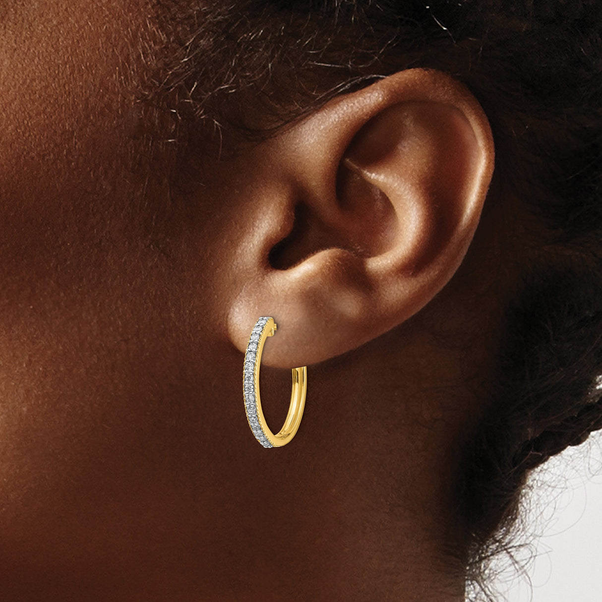 14k Yellow Gold Hoop Earrings with Diamond, Pave Setting, Polished Minimalist Design