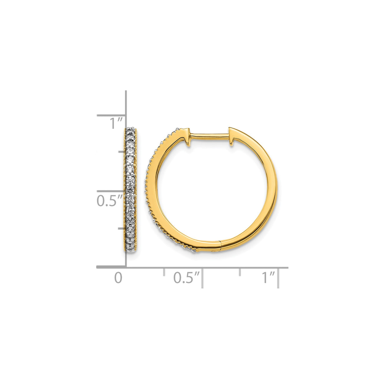 14k Yellow Gold Hoop Earrings with Diamond, Pave Setting, Polished Minimalist Design
