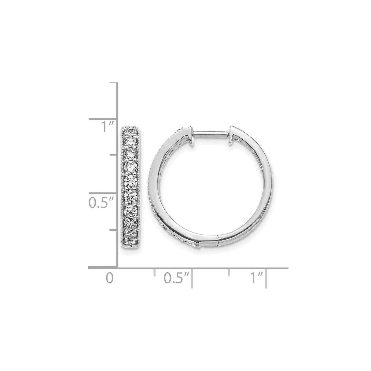 14k White Gold Hoop Earrings with Round Cut Diamonds and Milgrain Detail
