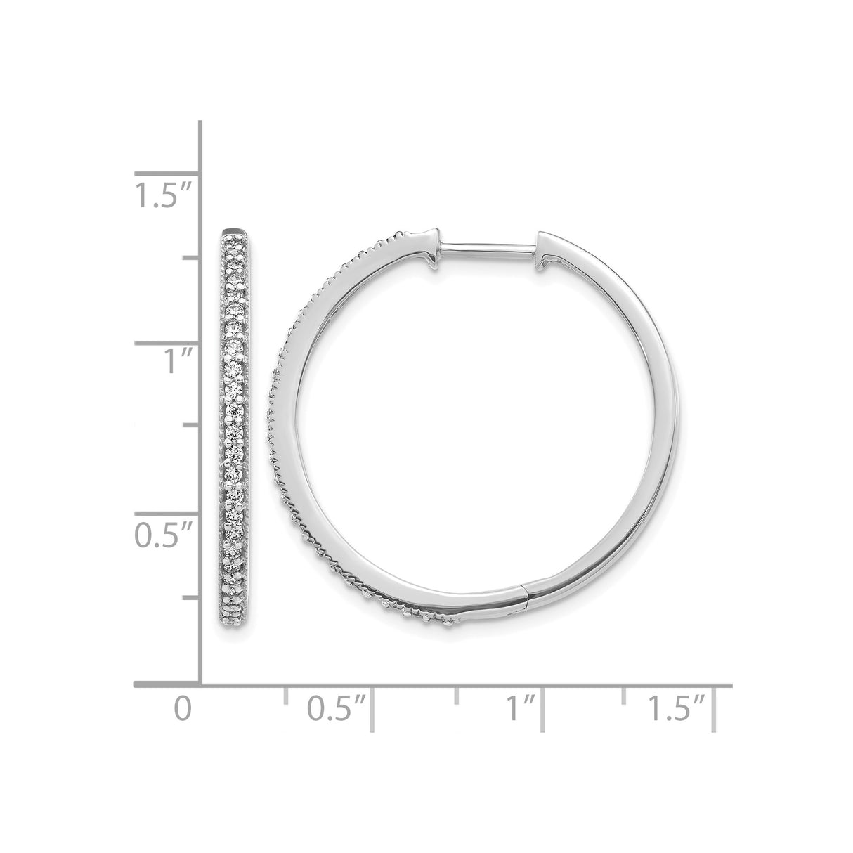 14k White Gold Hoop Earrings with Round Diamonds, Polished Sleek Design for Women