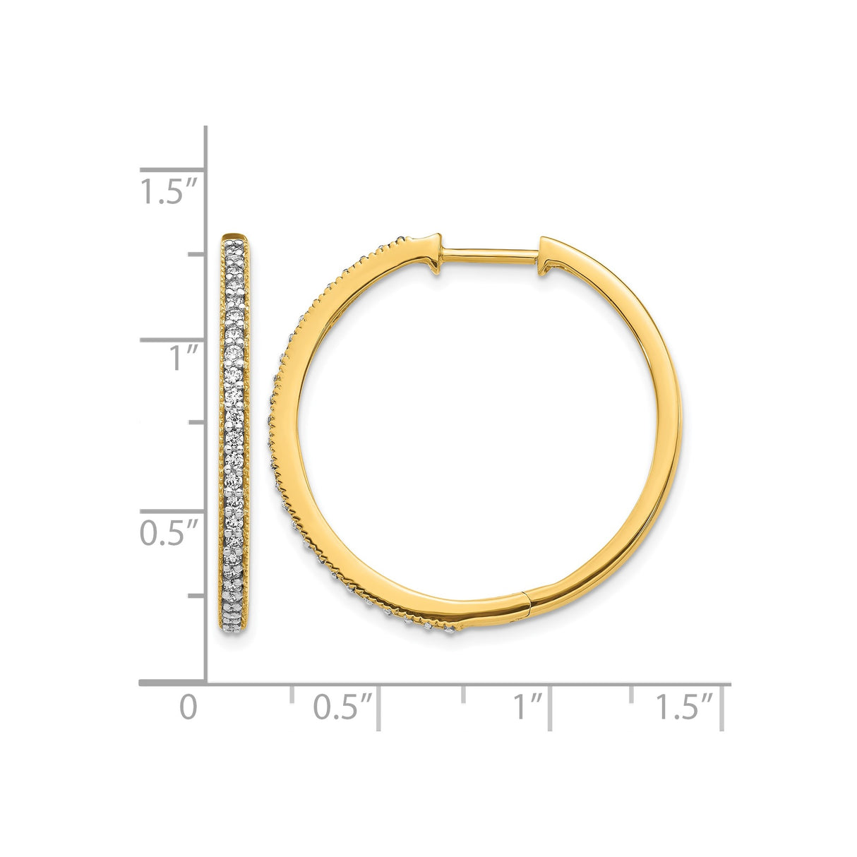 14k Yellow Gold Hoop Earrings with Pavé Set Diamonds, Classic Hinged Design for Women