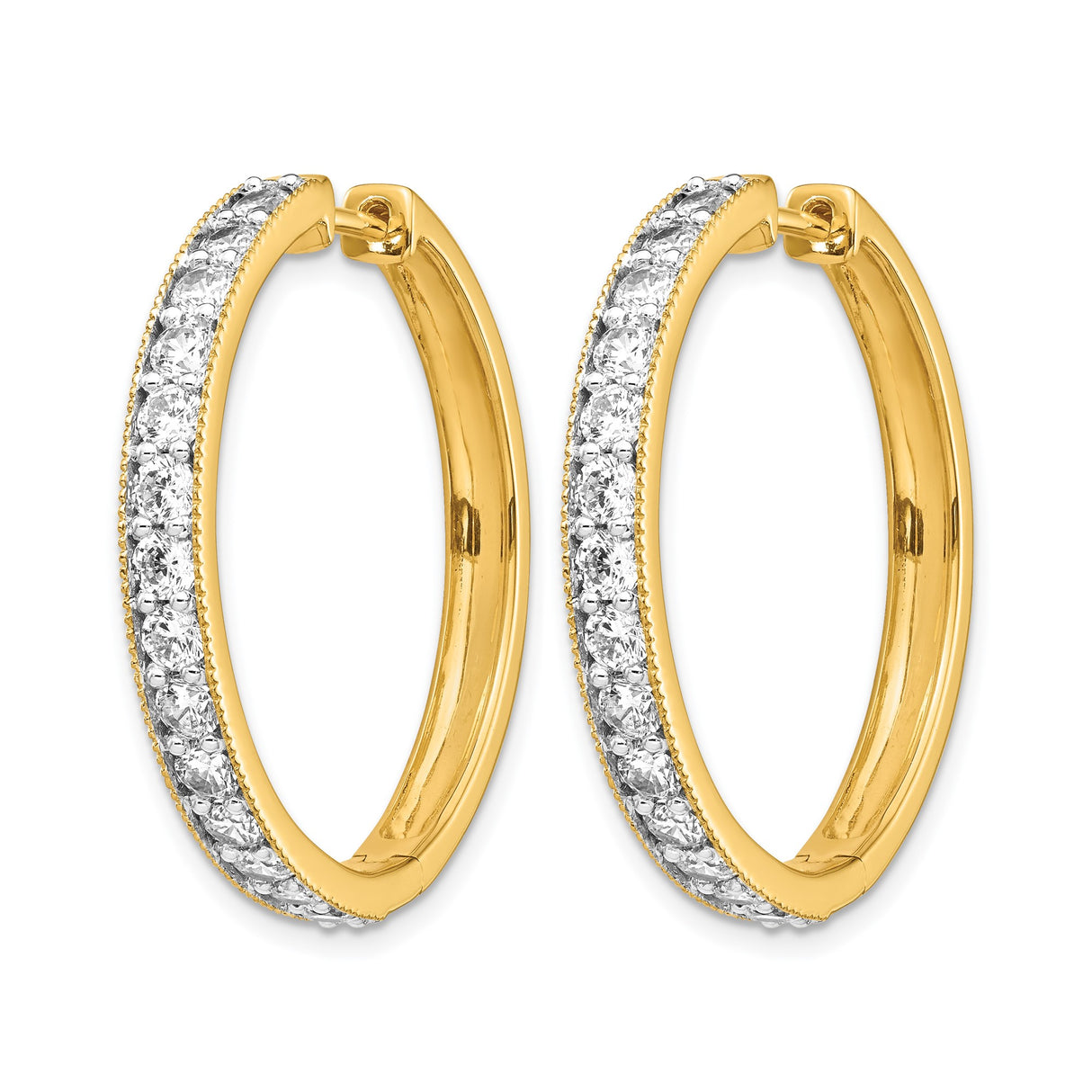 14k Yellow Gold Hoop Earrings with Round Cut Diamonds in Channel Setting