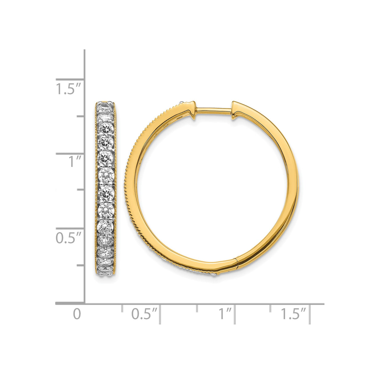 14k Yellow Gold Hoop Earrings with Round Cut Diamonds in Channel Setting