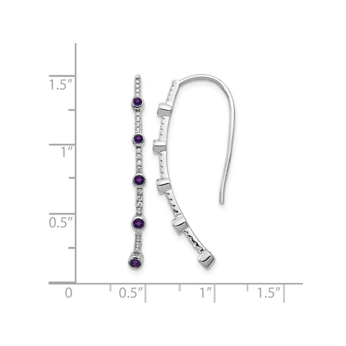 14k White Gold Threader Earrings with Amethyst Drops, Linear Modern Design for Women