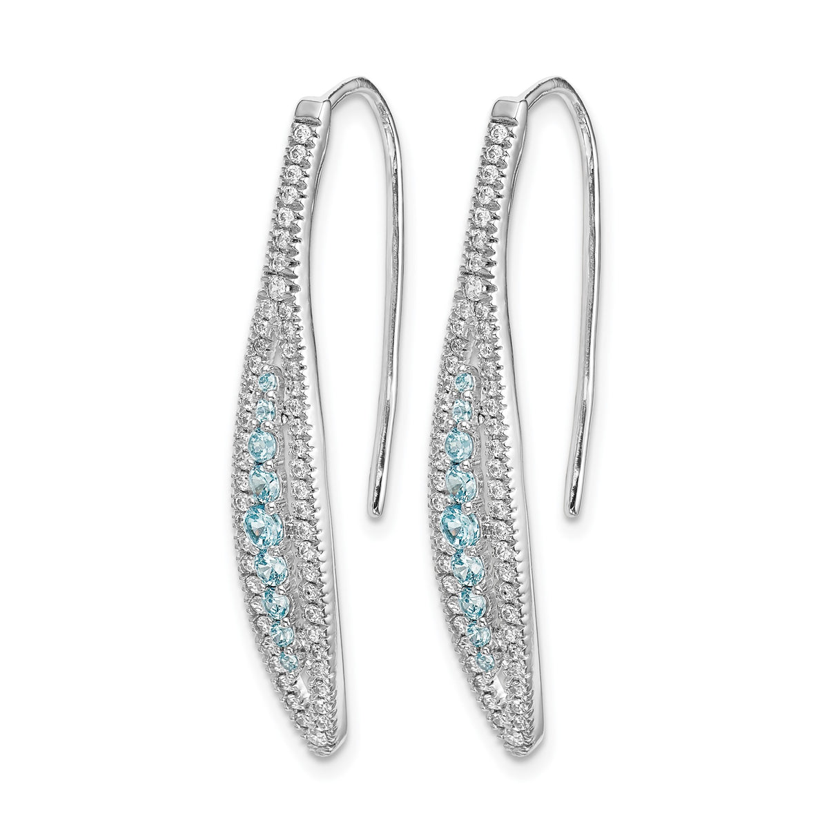 14k White Gold Dangle Earrings with Aquamarine, Open Marquise Design, Diamond Accents