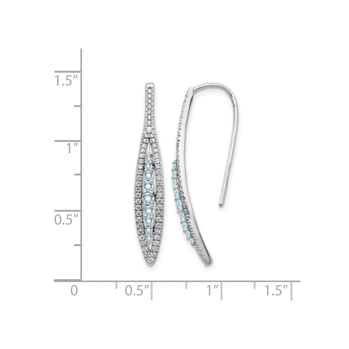 14k White Gold Dangle Earrings with Aquamarine, Open Marquise Design, Diamond Accents