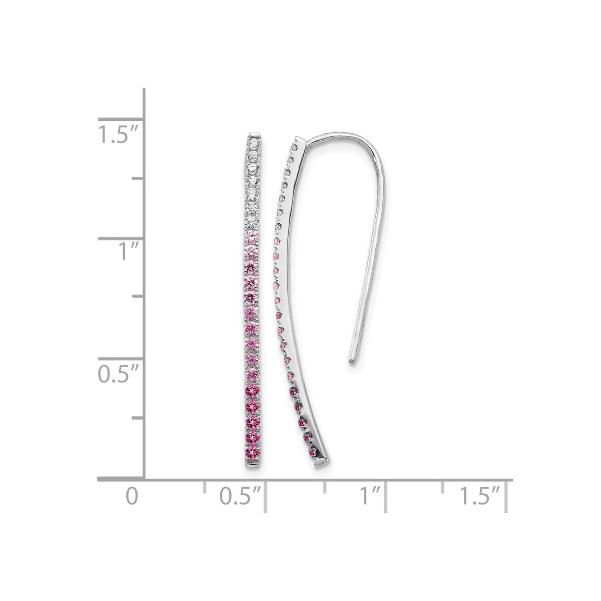 14k White Gold Threader Earrings with Sapphire Gradient, Vertical Bar Dangle Design for Women