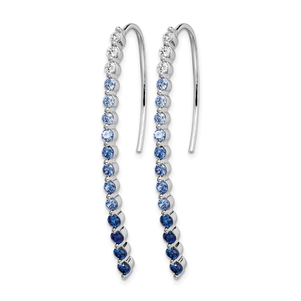 14k White Gold Threader Earrings with Sapphire, Long Linear Drop Design for Women