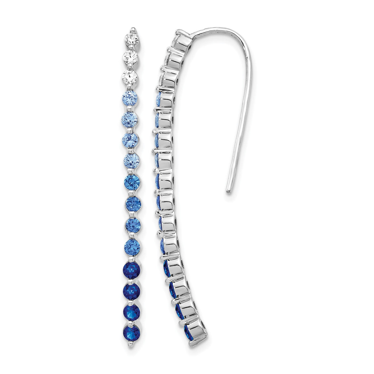 14k White Gold Threader Earrings with Sapphire, Long Linear Drop Design for Women