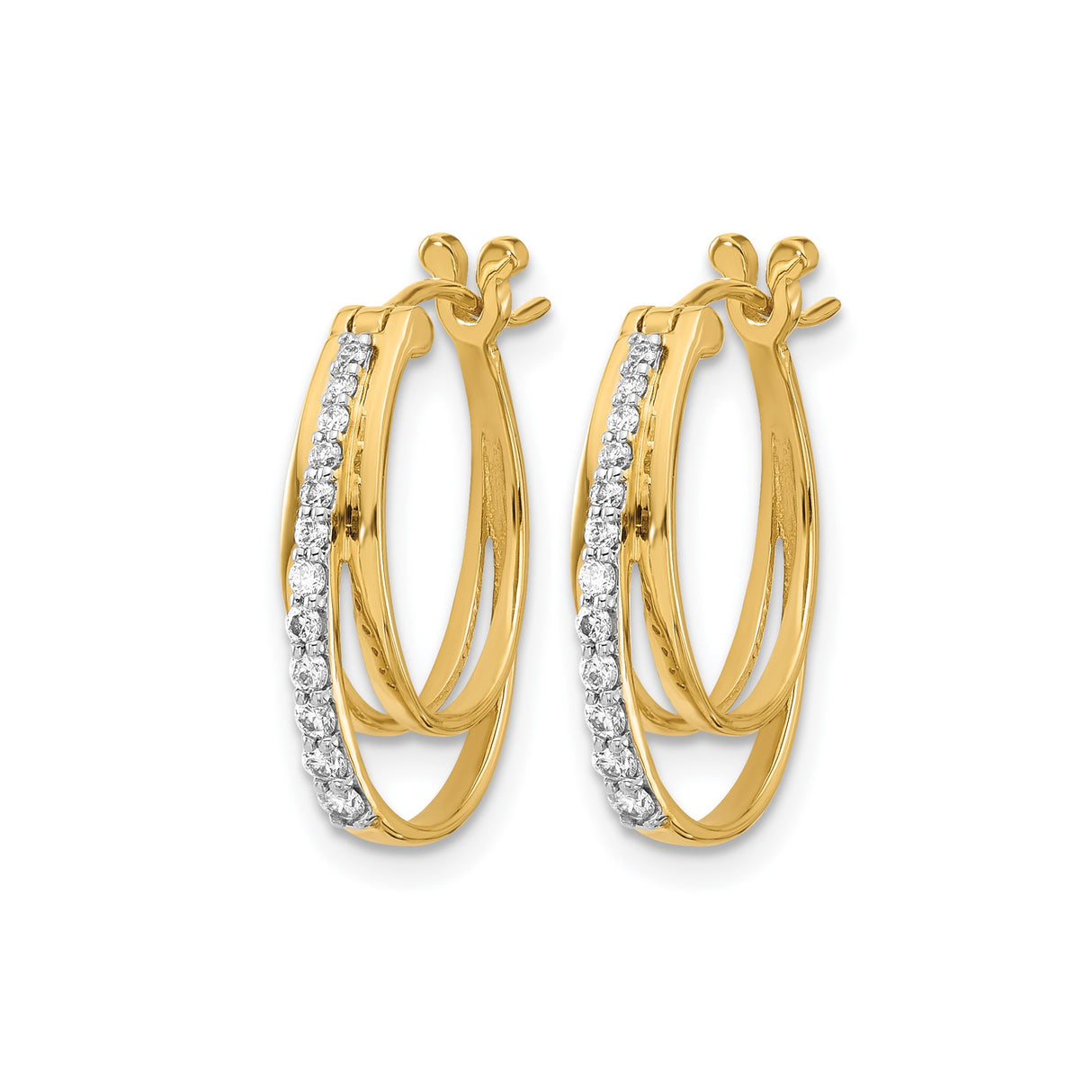 14k Yellow Gold Hoop Earrings with Diamonds, Double Oval Twist Design