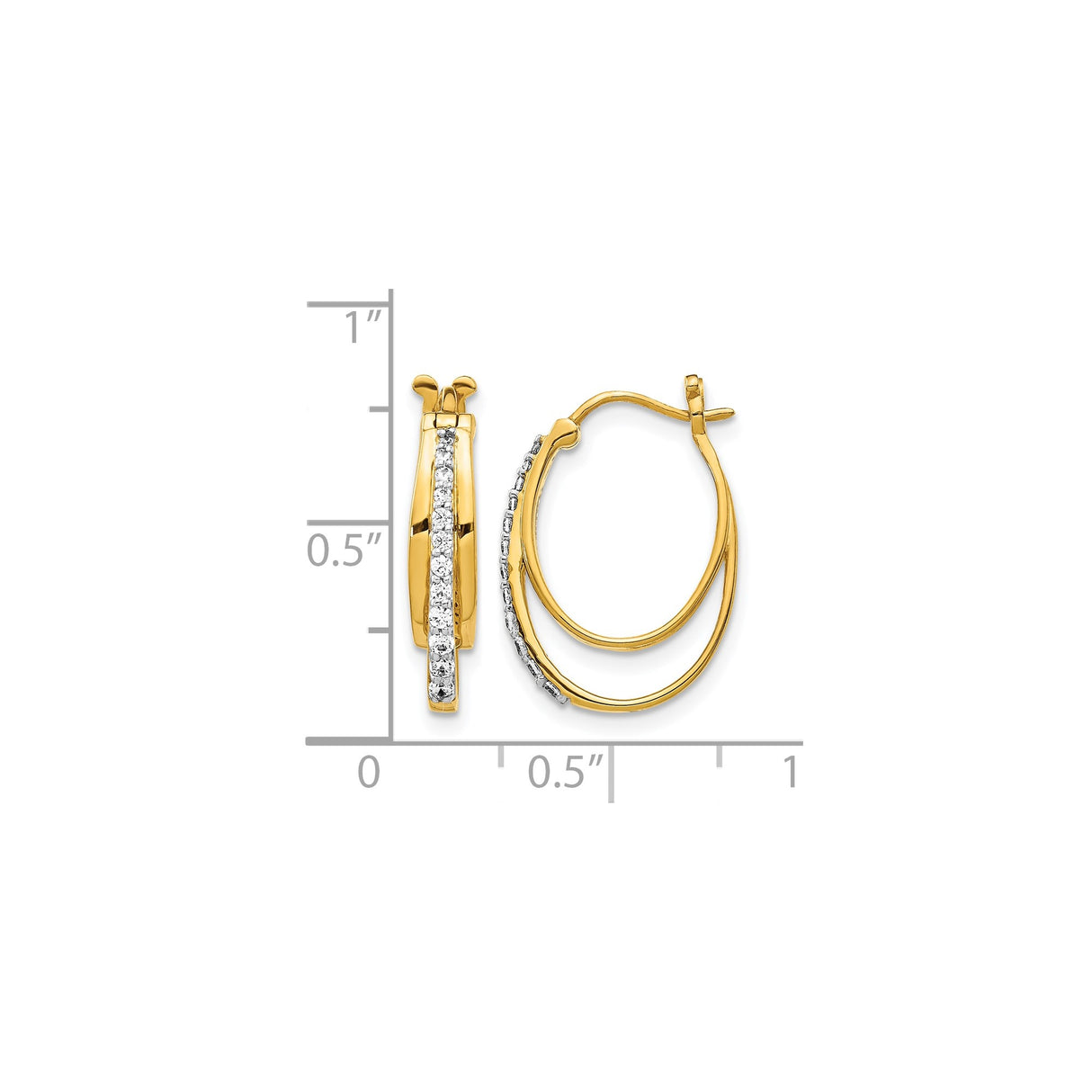 14k Yellow Gold Hoop Earrings with Diamonds, Double Oval Twist Design