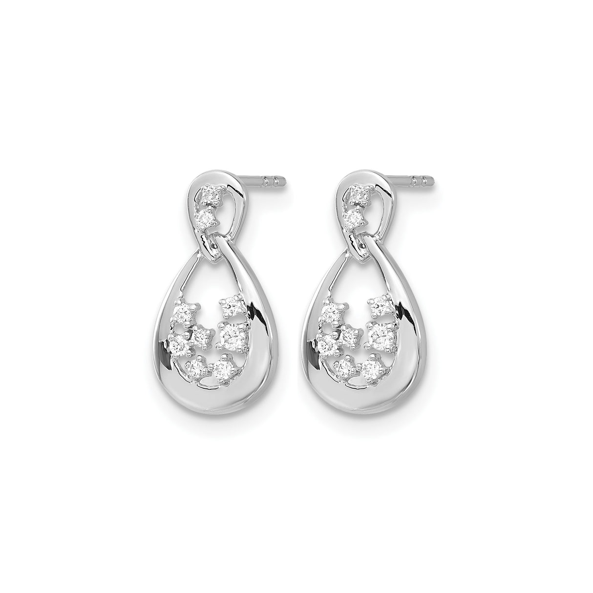 14k White Gold Teardrop Diamond Dangle Earrings with Twisted Loop Design for Women