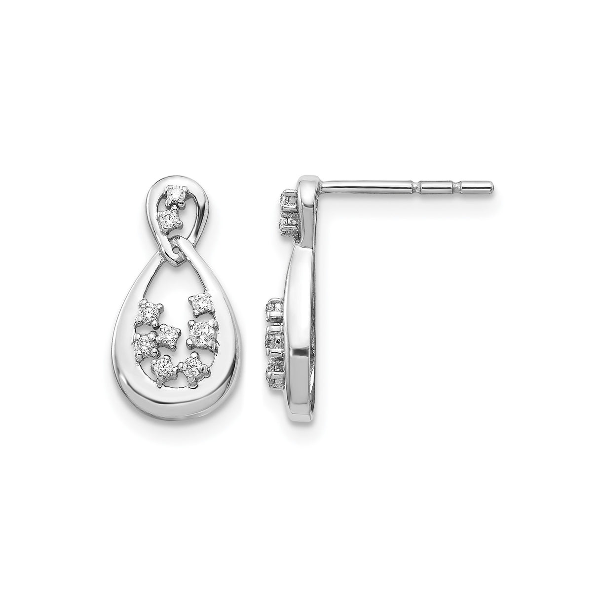 14k White Gold Teardrop Diamond Dangle Earrings with Twisted Loop Design for Women