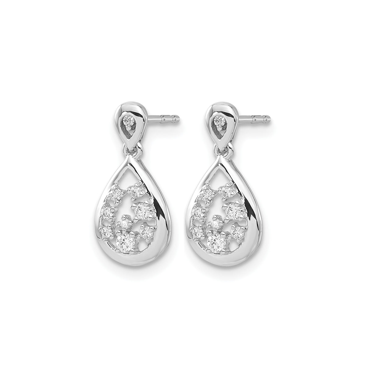 14k White Gold Teardrop Dangle Earrings with Diamond Accents and Openwork Floral Design