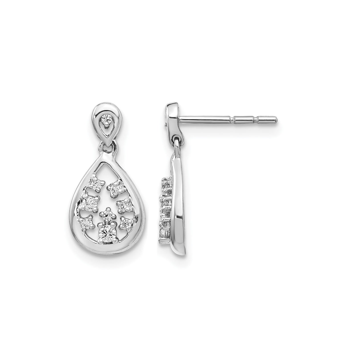 14k White Gold Teardrop Dangle Earrings with Diamond Accents and Openwork Floral Design
