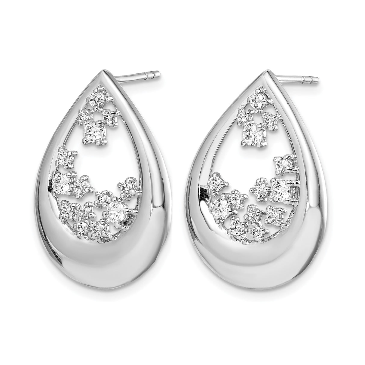14k White Gold Teardrop Earrings with Diamond Accents, Floral Cluster Design