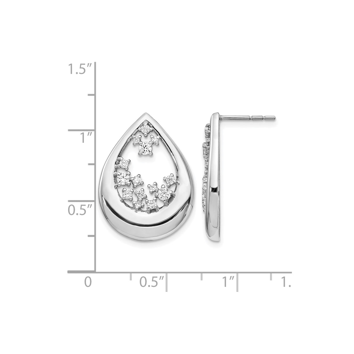 14k White Gold Teardrop Earrings with Diamond Accents, Floral Cluster Design