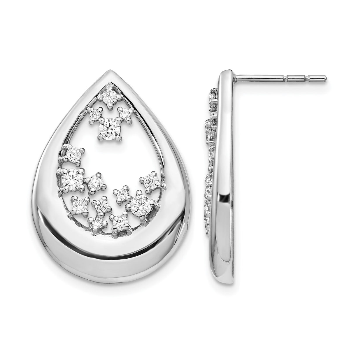 14k White Gold Teardrop Earrings with Diamond Accents, Floral Cluster Design