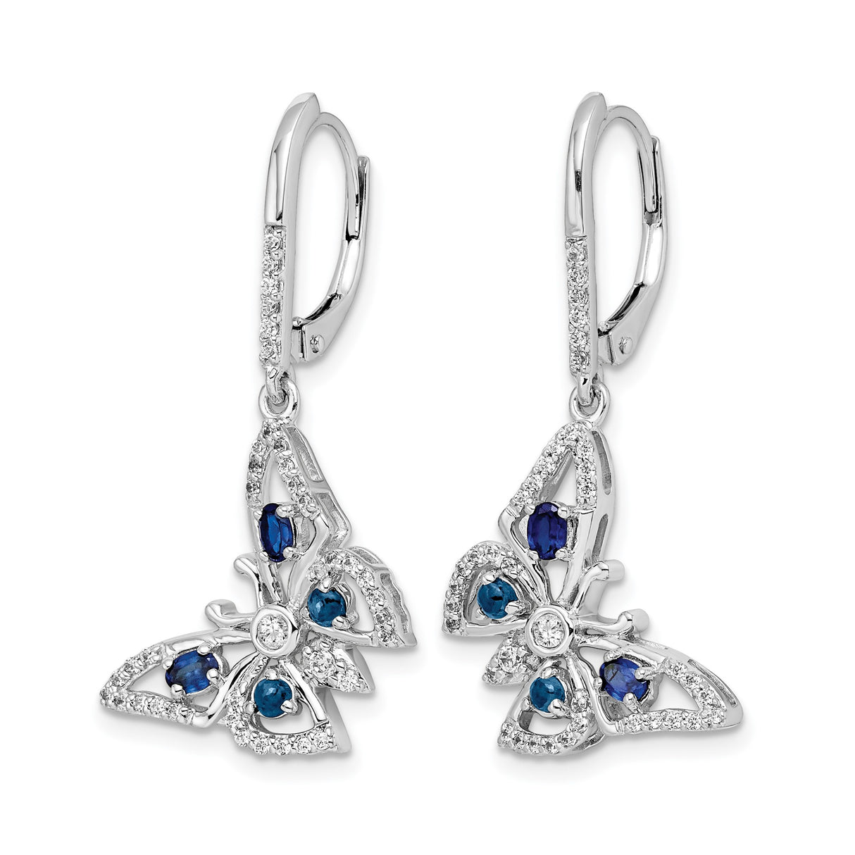 14k White Gold Butterfly Drop Earrings with Blue Sapphire and Diamond Accents