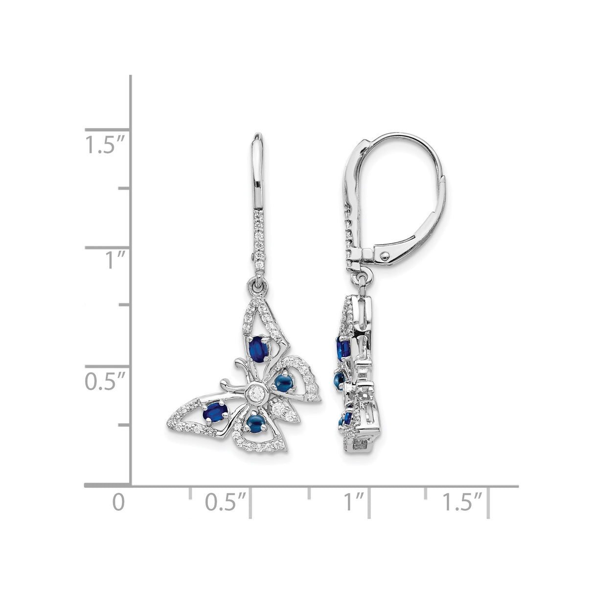 14k White Gold Butterfly Drop Earrings with Blue Sapphire and Diamond Accents