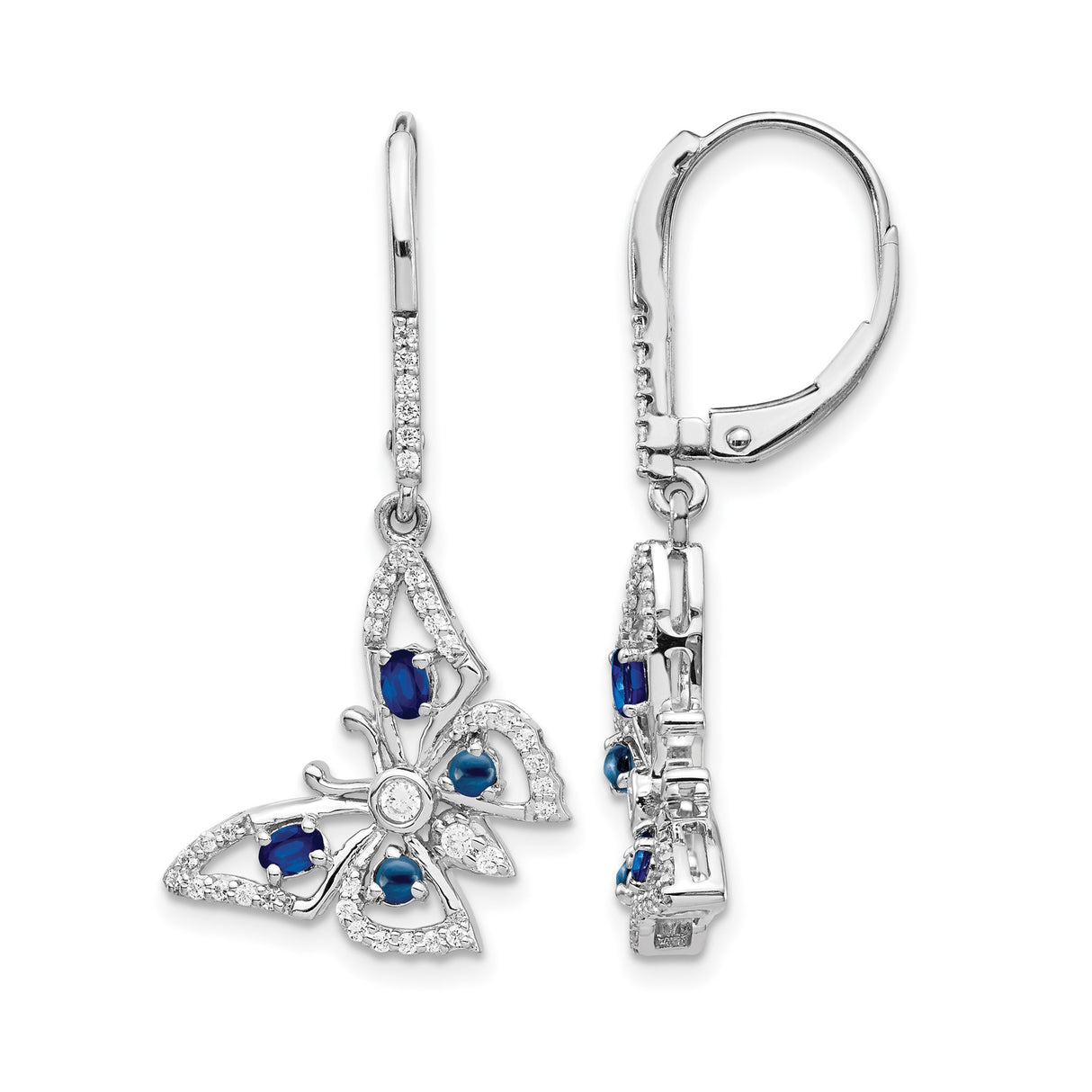 14k White Gold Butterfly Drop Earrings with Blue Sapphire and Diamond Accents