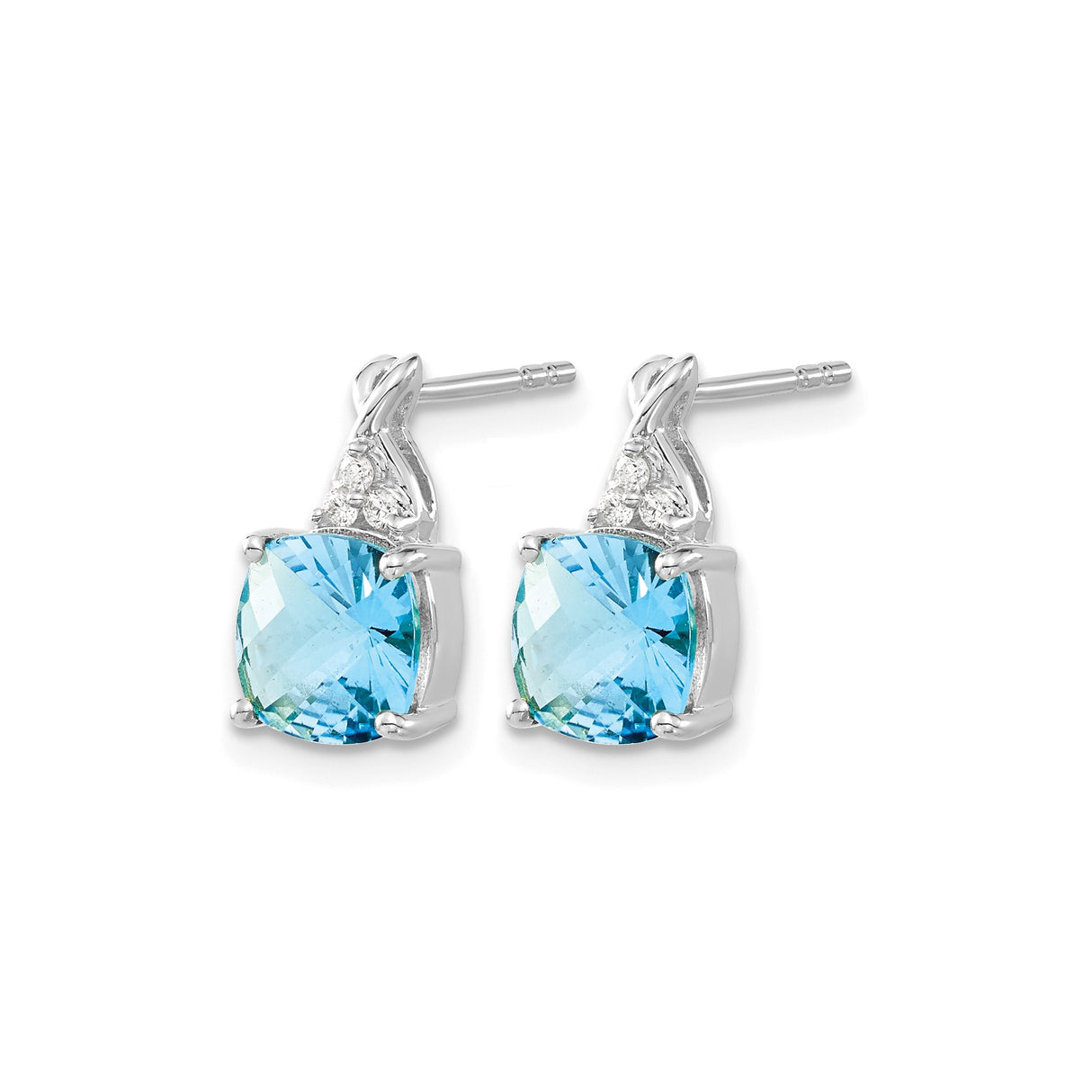 14k White Gold Stud Earrings with Sky Blue Topaz and Diamond Accents