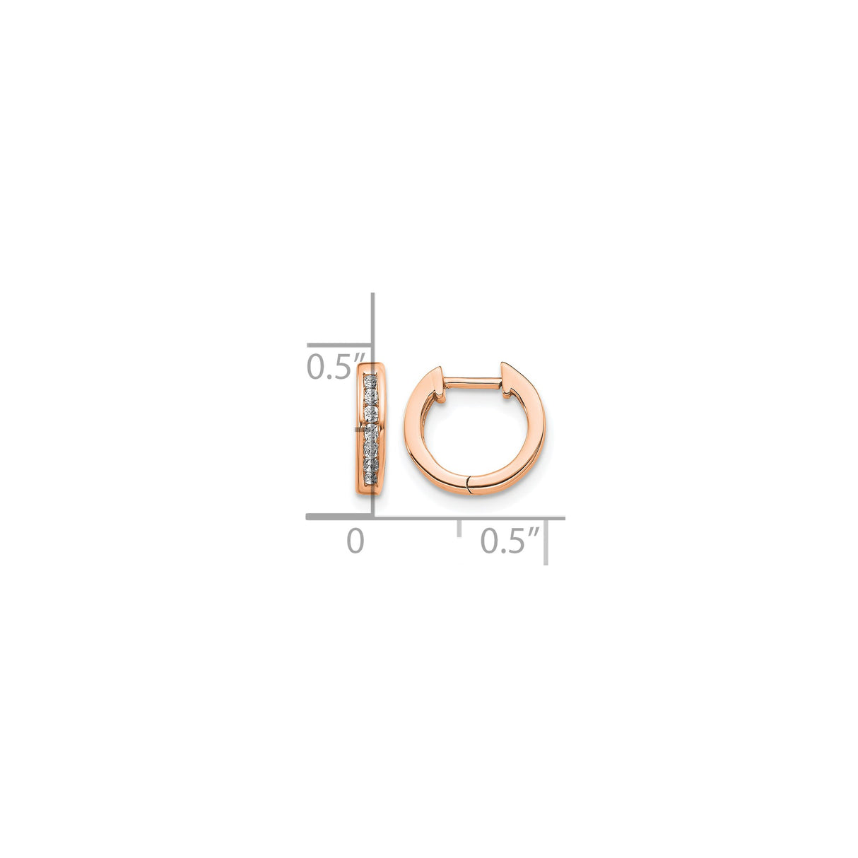 10k Rose Gold Hoop Earrings with Round Cut White Diamonds, Channel Set Huggie Style
