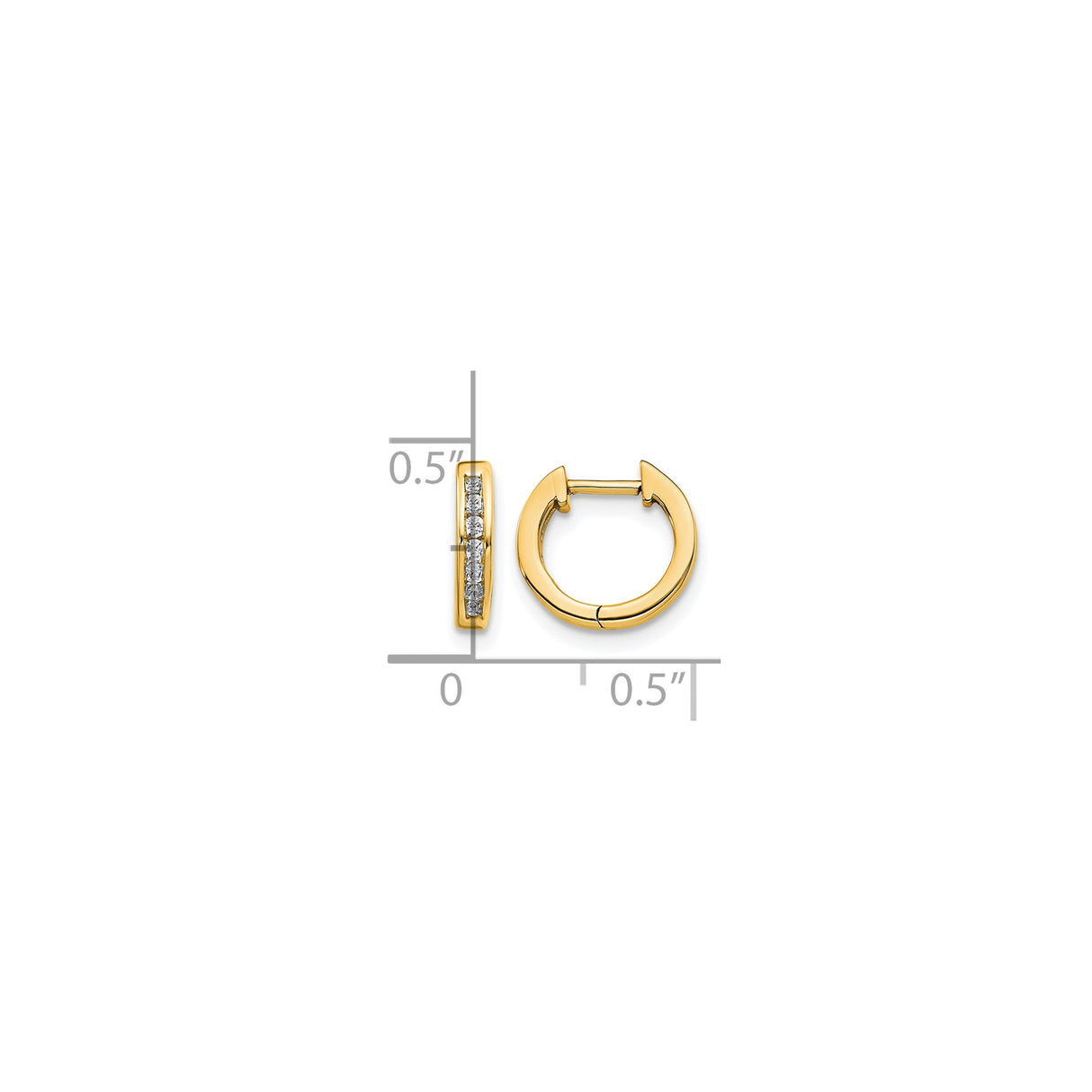 10k Yellow Gold Hoop Earrings with Channel-Set Round Cubic Zirconia, Hinged Closure